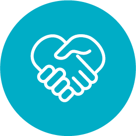 blue circle graphic with hand shaking